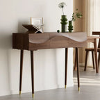 Retro Wave Carved Walnut Wooden 3 Drawers Console Table