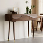 Retro Wave Carved Walnut Wooden 3 Drawers Console Table