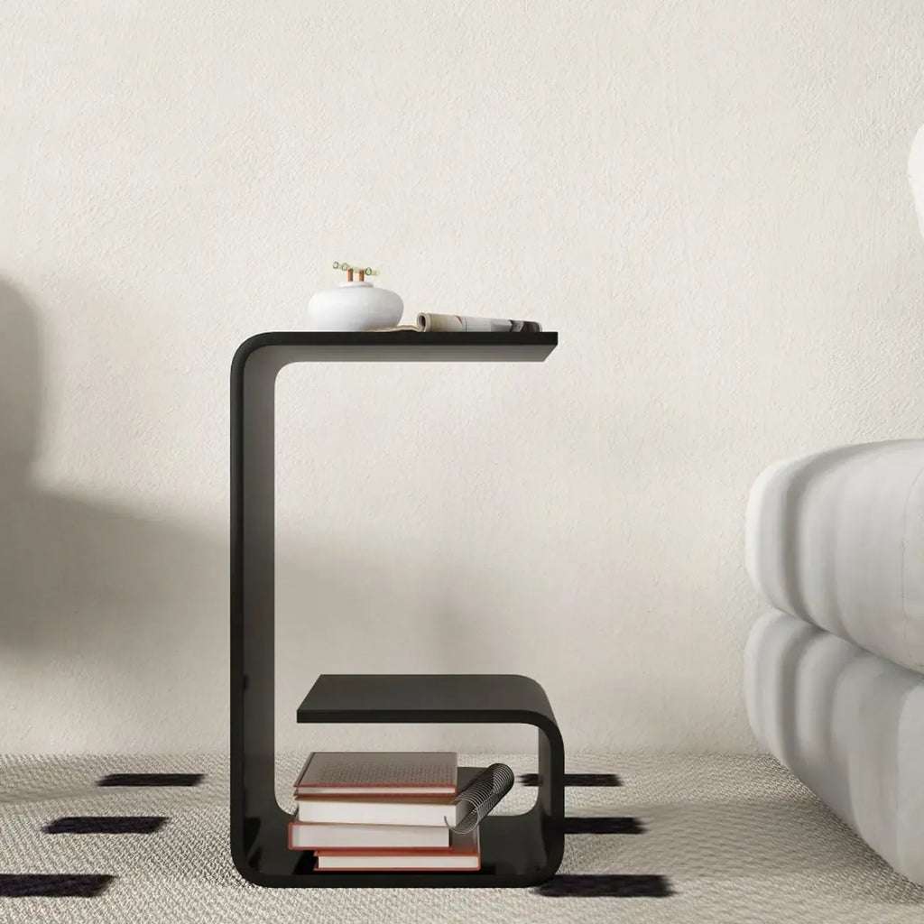 Minimalist Acrylic C-Shaped Side Table with Storage