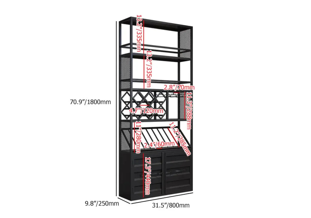 Industrial Versatile Metal Floor Wine Rack with Cabinet